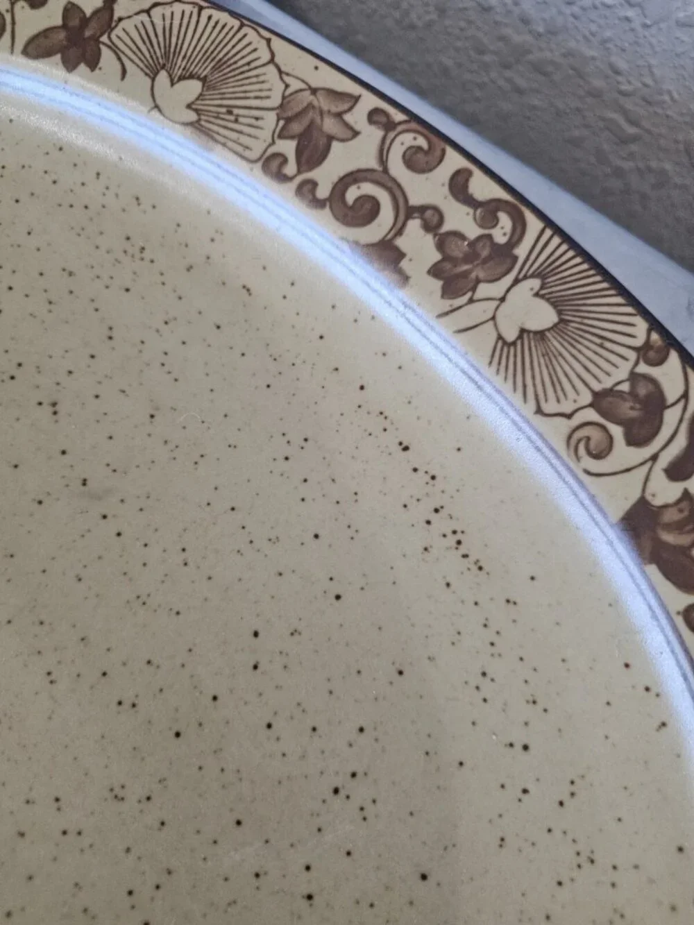 World Market Tan Brown Oval Platter Oriental Pattern Stoneware